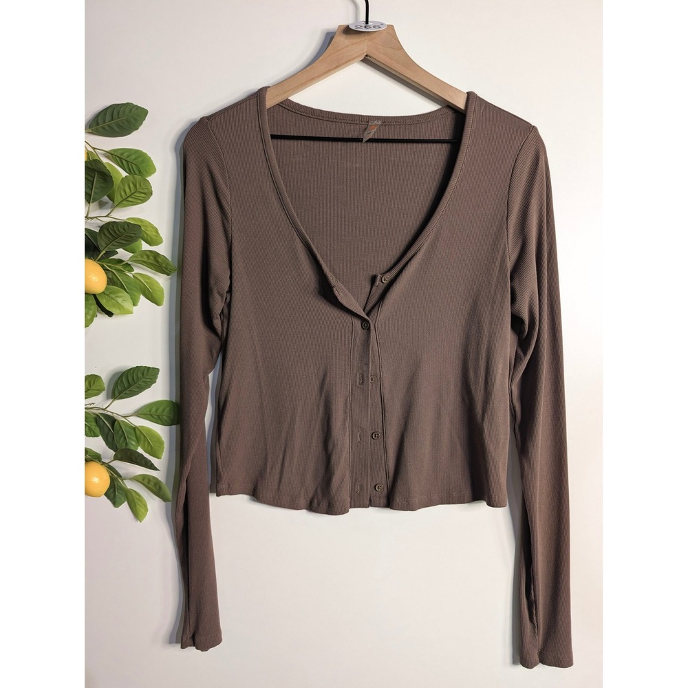 Mono B Brown Ribbed Cardigan Sz M